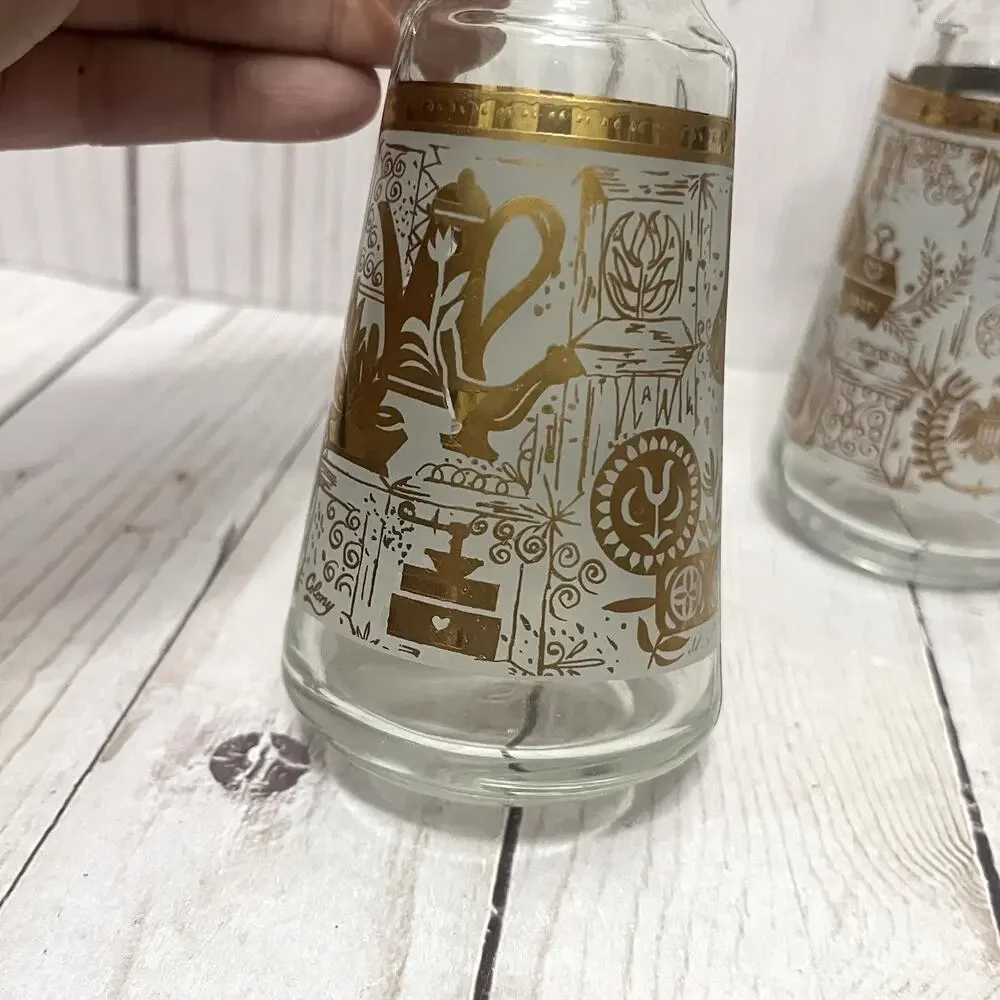 Vintage Colony Glass Oil & Vinegar Cruet Set Gold White MCM Kitchen